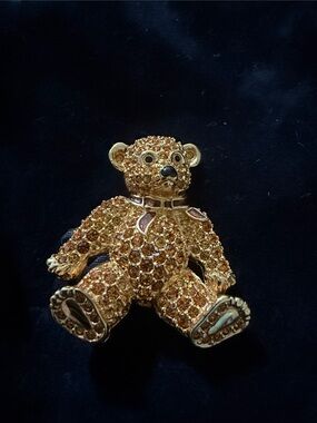 Gold Crystal Teddy Bear Brooch – Sparkling Gold Tone Brooch